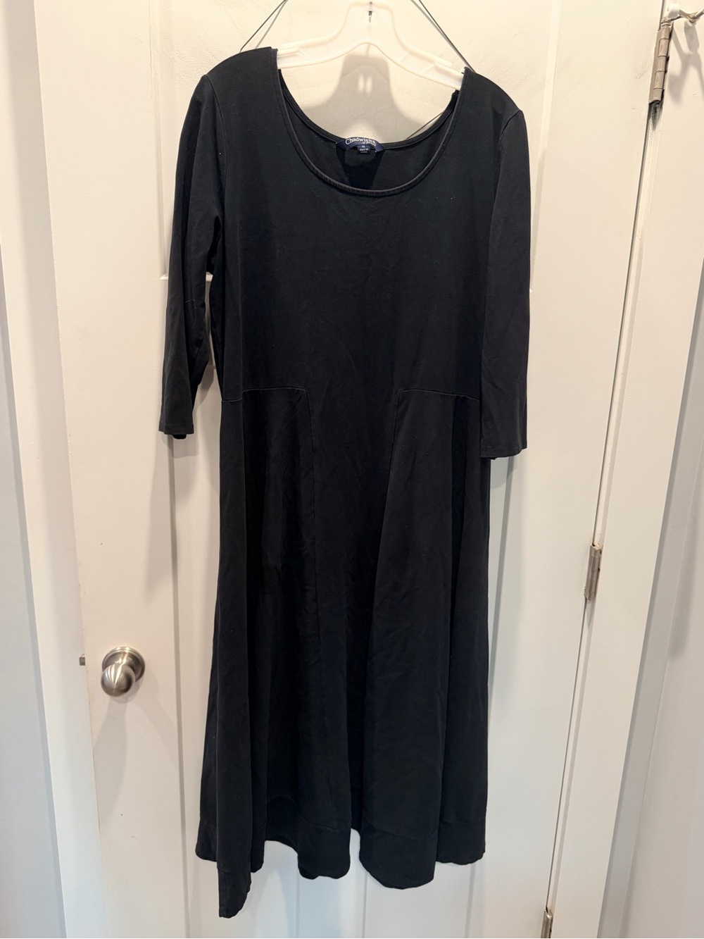 Chadwicks of Boston XL Black Cotton Stretch A Line Midi Dress 3/4 Sleeve